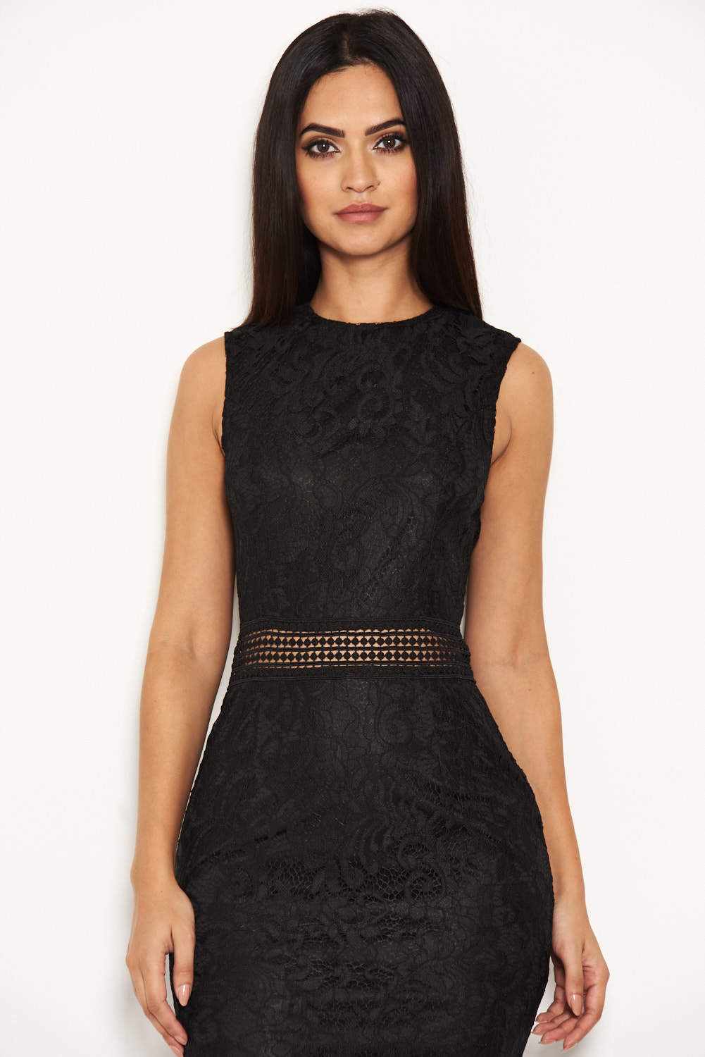 Kikodress - Black Fishtail Hem Lace Midi Dress