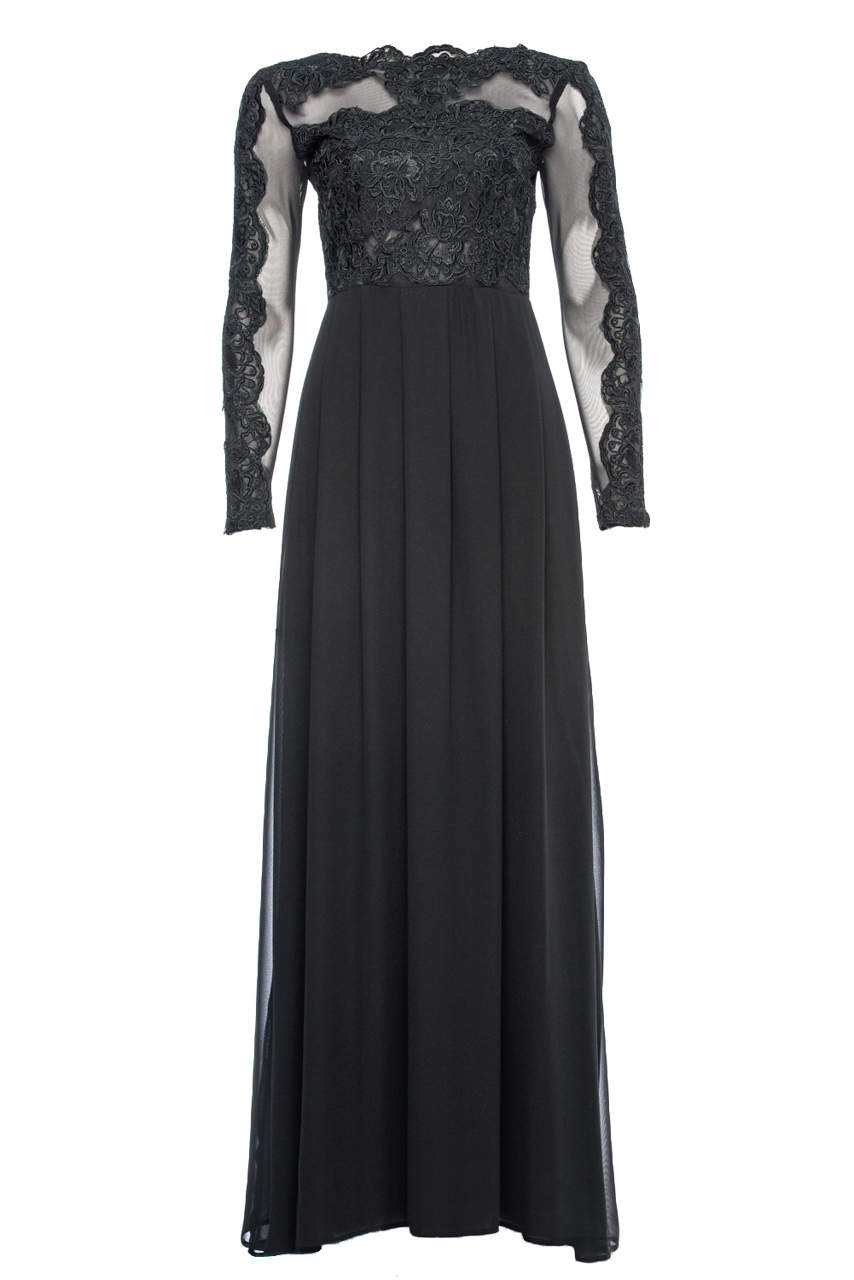 Kikodress - Black Long  Sleeved   Lace  Maxi Dress