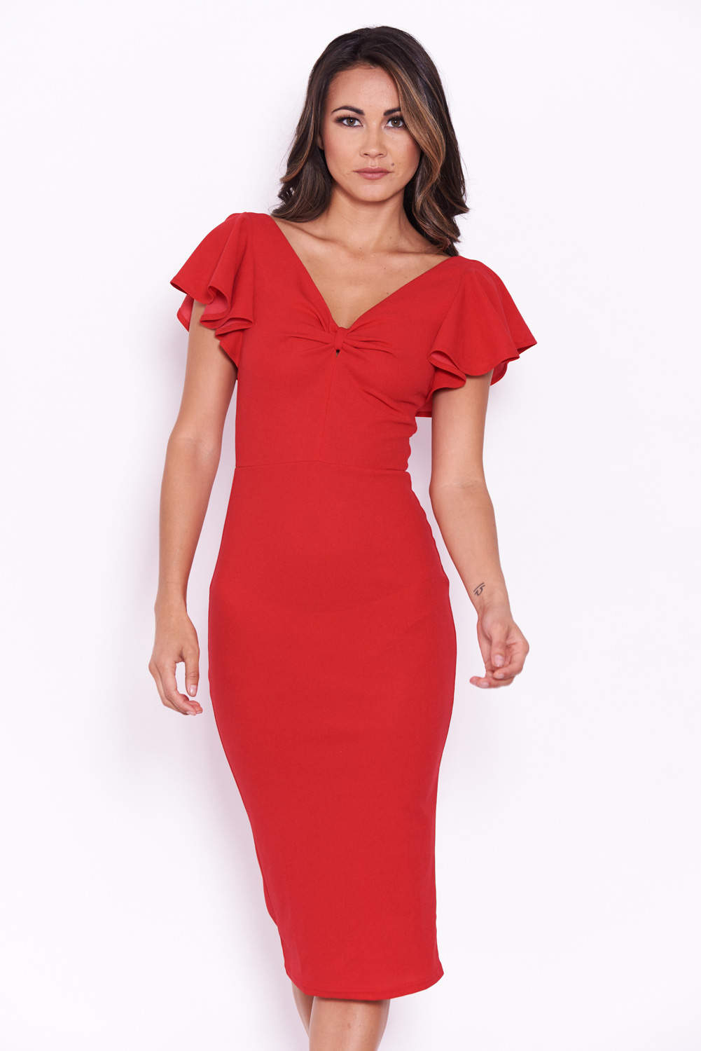 Kikodress - Red Bow Front Midi Dress