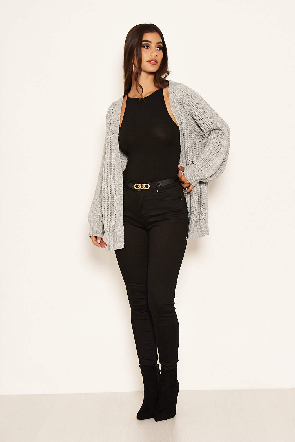 Kikodress - Silver Cable Knit Chunky Cardigan