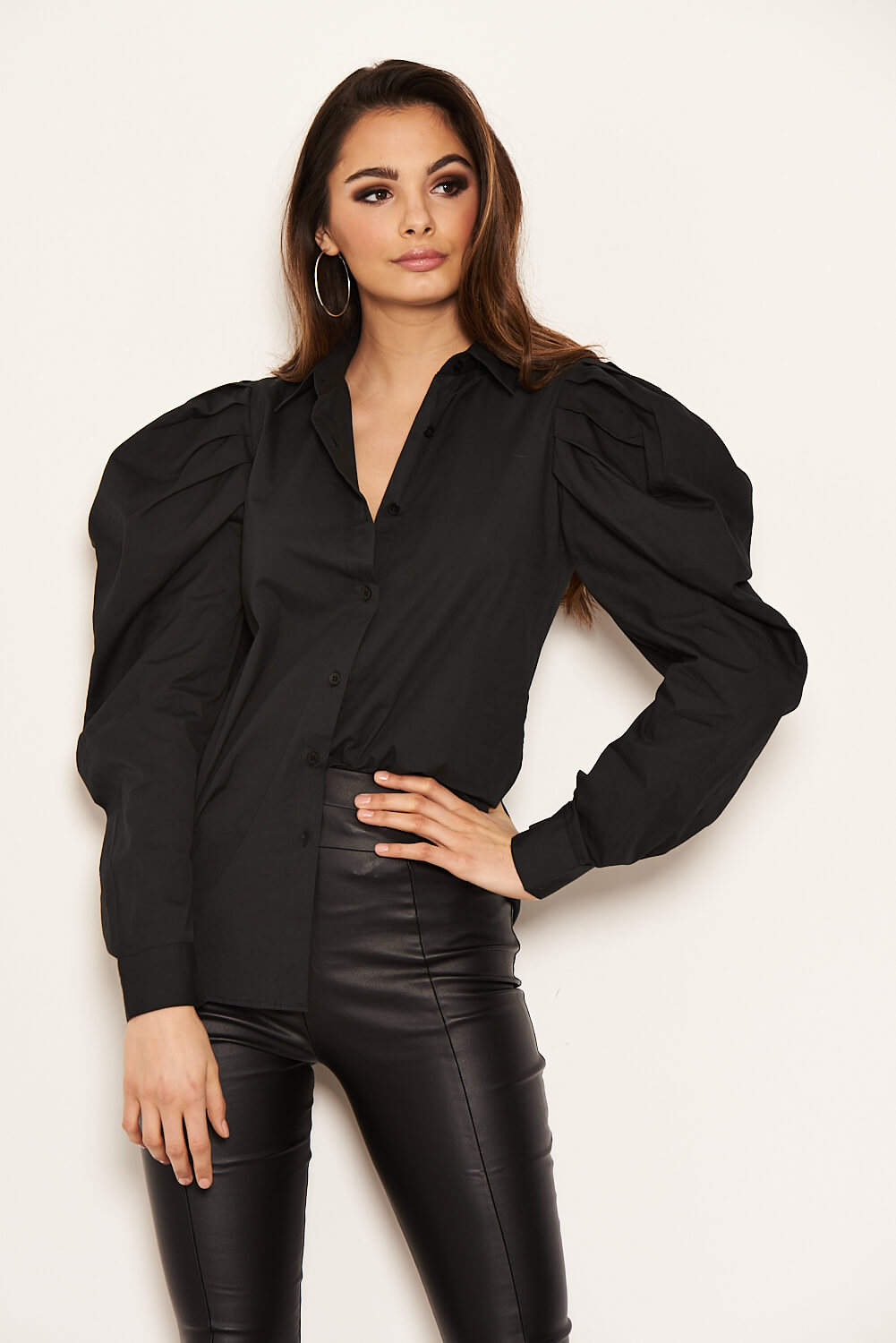 Kikodress - Black Poplin Puff Sleeve Shirt