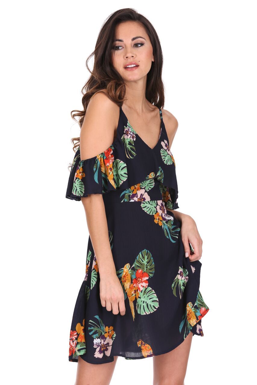 Kikodress - Navy Off The Shoulder Floral Dress