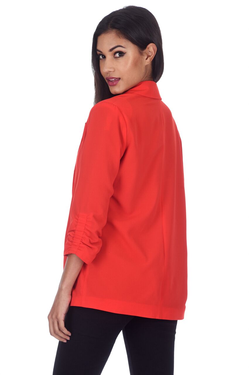 Kikodress - Red Blazer Jacket With Ruched Sleeves