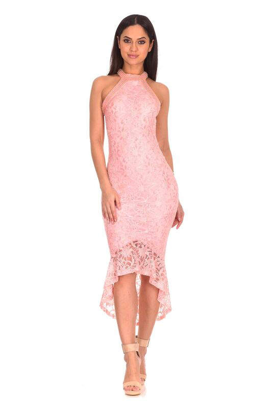 Kikodress - Blush Lace Choker Neck Dress