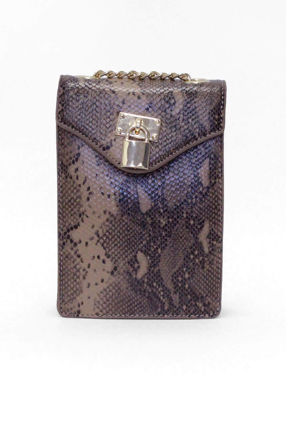 Kikodress - Brown Faux Snake Lock Rectangle Bag