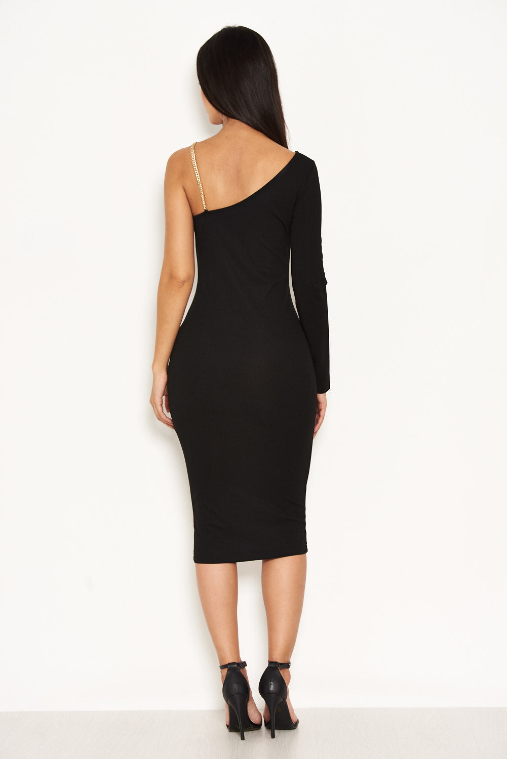 Kikodress - Black One Shoulder Dress With Chain Detail