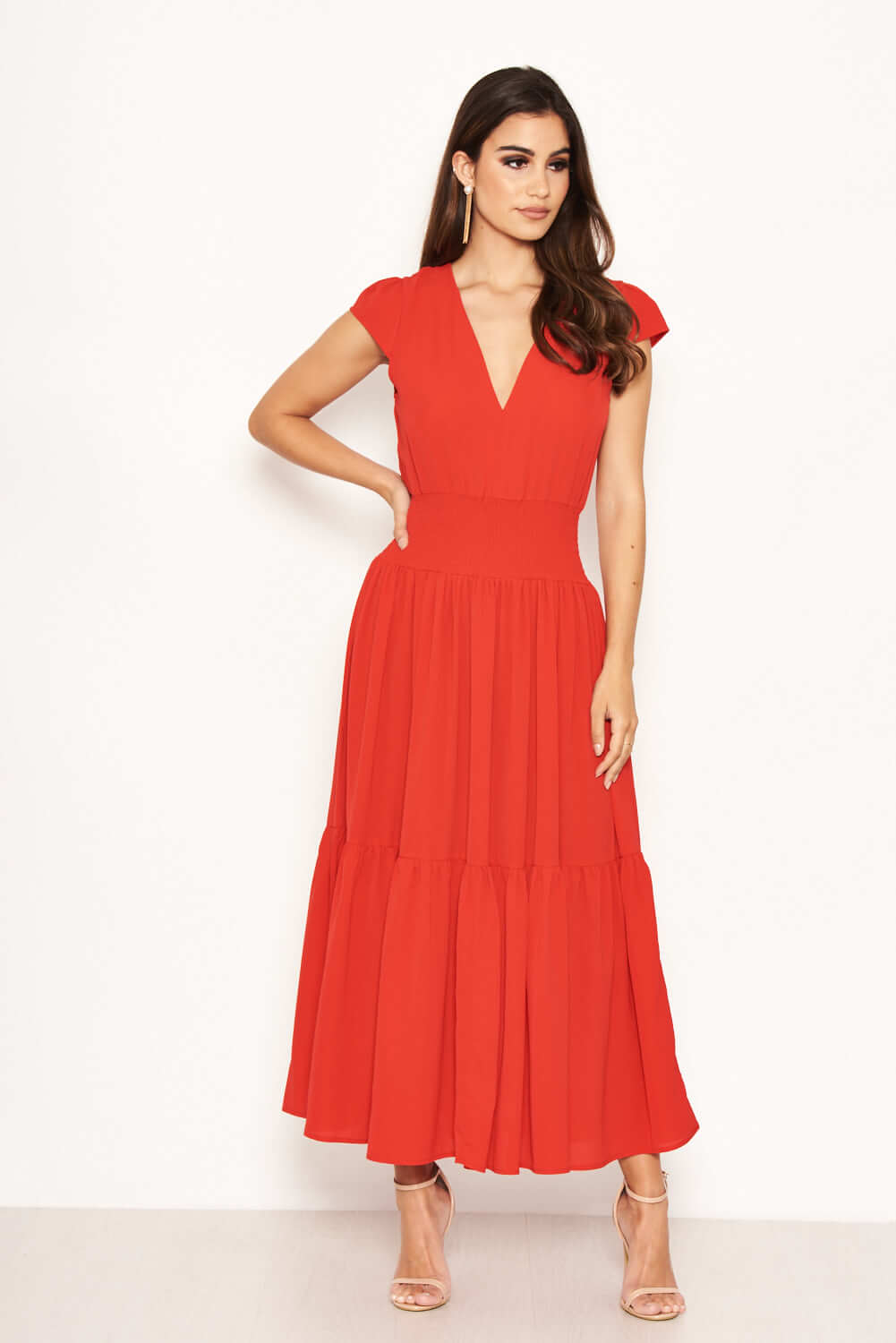 Kikodress - Red Elastic Waist Maxi Dress