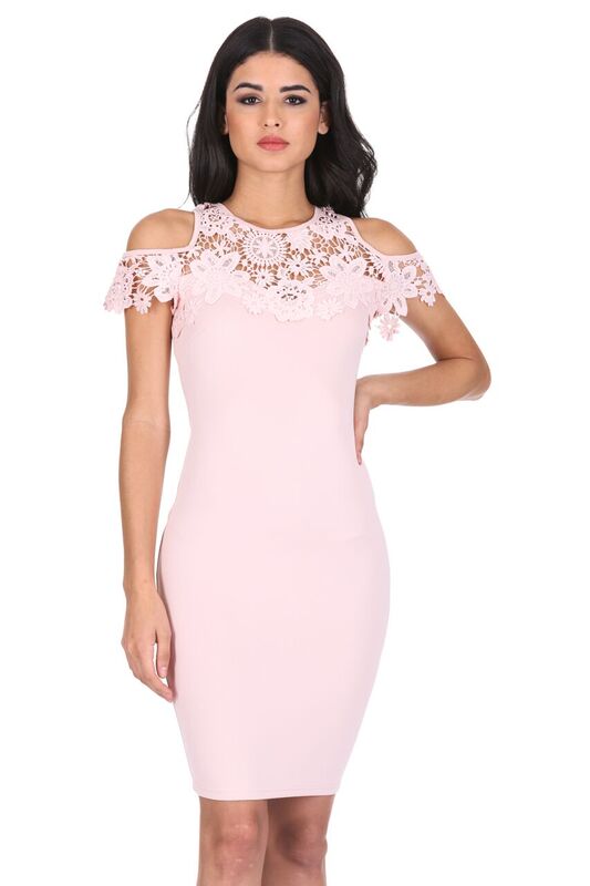 Kikodress - Pink Cold Shoulder Crochet Dress