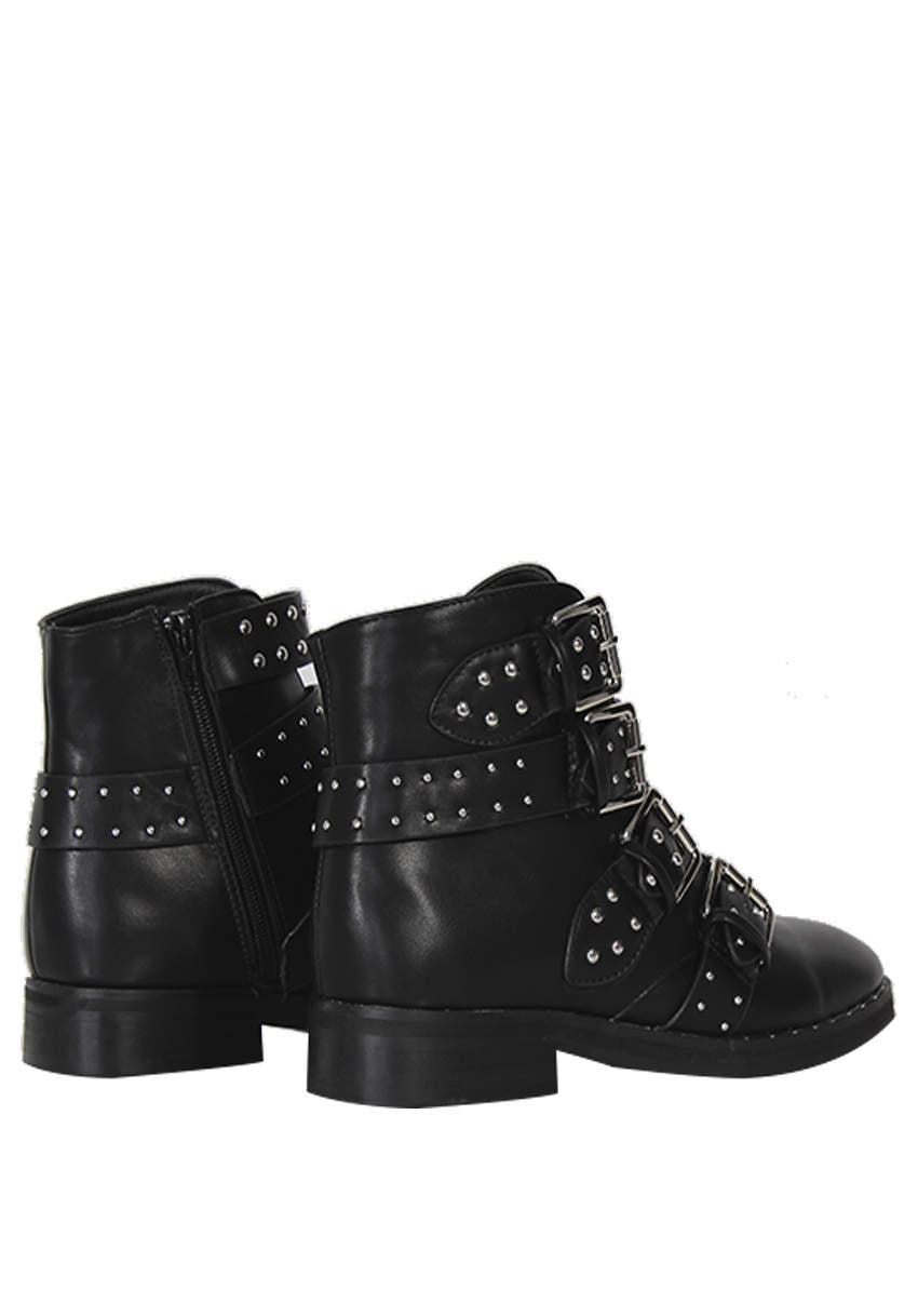Kikodress - Black Studded Buckle Ankle Boots