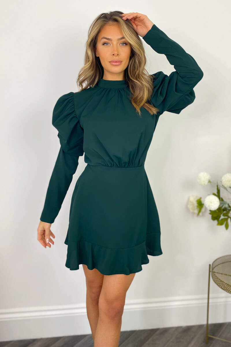 Kikodress - Teal Puff Sleeve Skater Dress