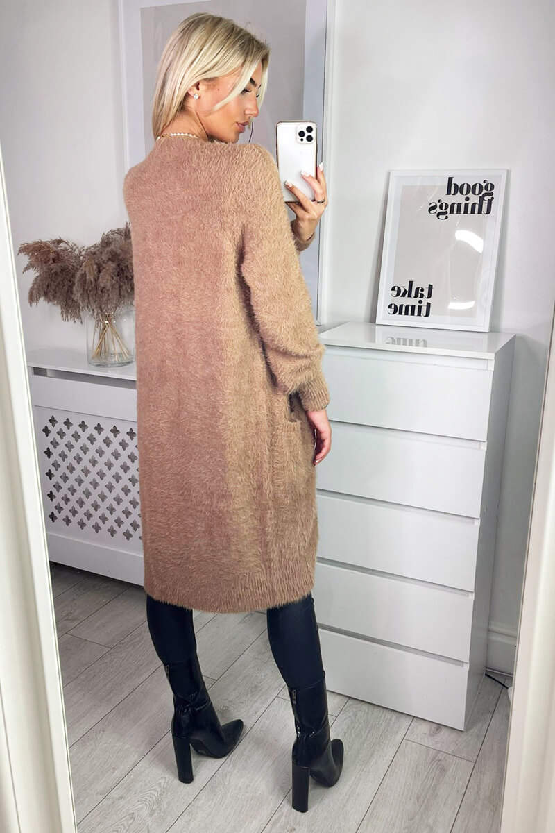Kikodress - Camel Fluffy Long Cardigan