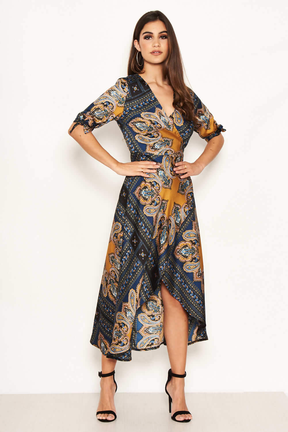 Kikodress - Paisley Tie Waist Wrap Maxi Dress