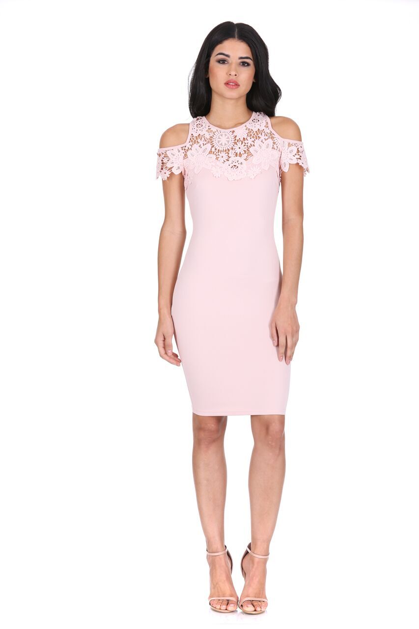 Kikodress - Pink Cold Shoulder Crochet Dress