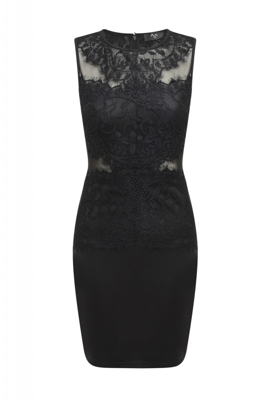 Kikodress - Black Lace Mini Dress with Sleeveless Detail