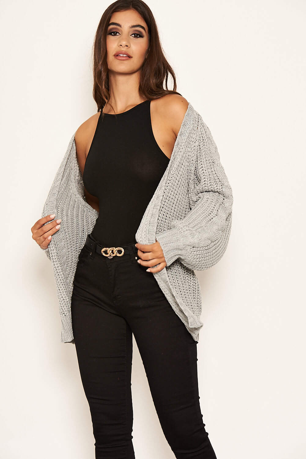 Kikodress - Silver Cable Knit Chunky Cardigan