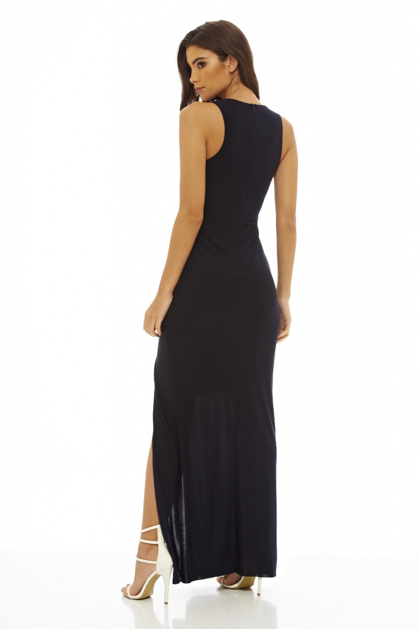 Kikodress - Navy Embellished  Slinky Maxi Dress