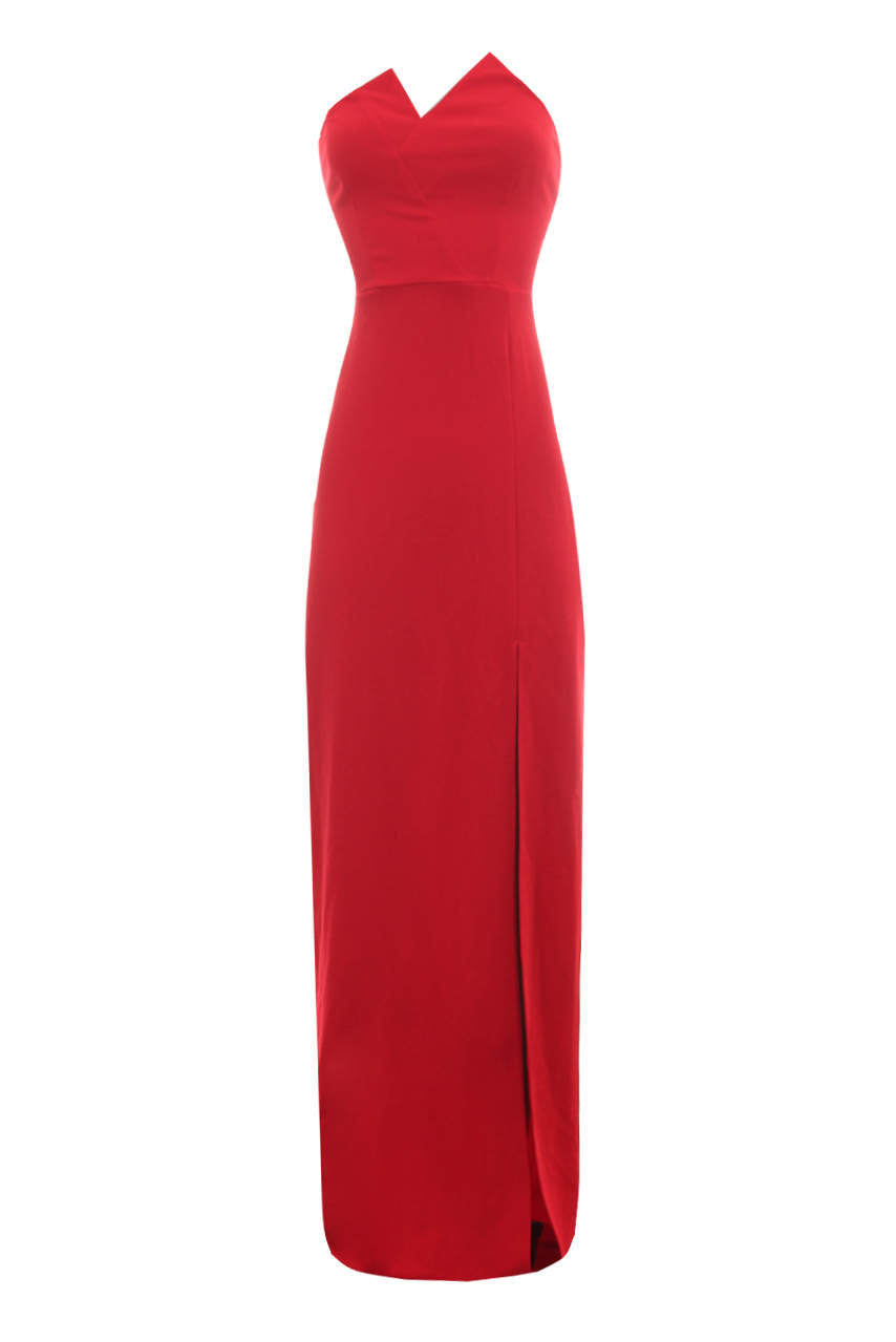 Kikodress - Red Notch Front Maxi Dress