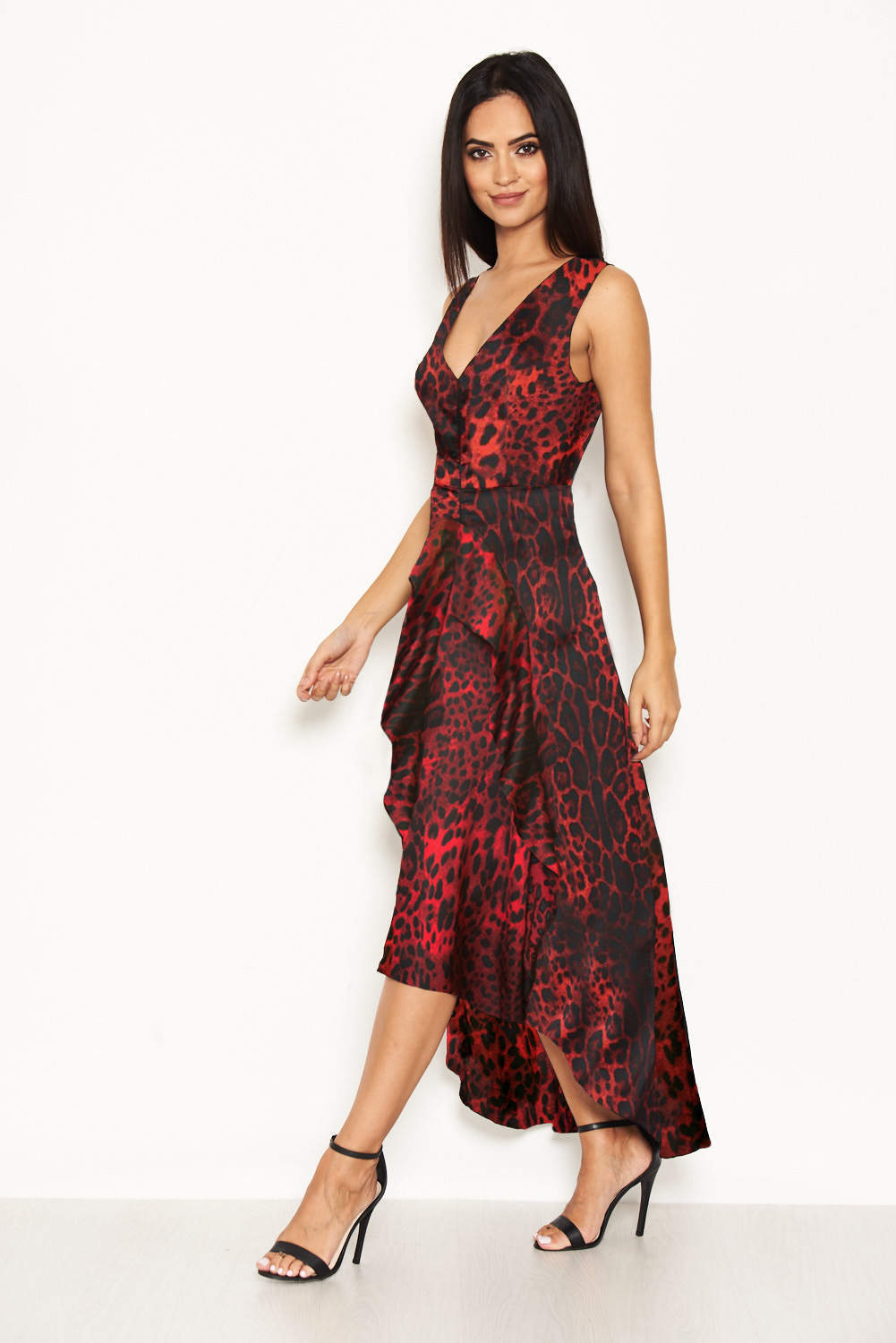 Kikodress - Red V Neck Animal Print Dress
