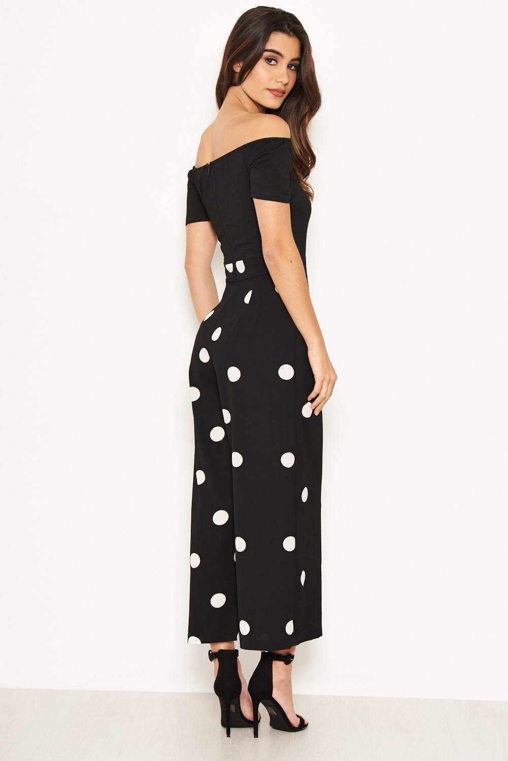 Kikodress - Black Spot Print Bardot Jumpsuit