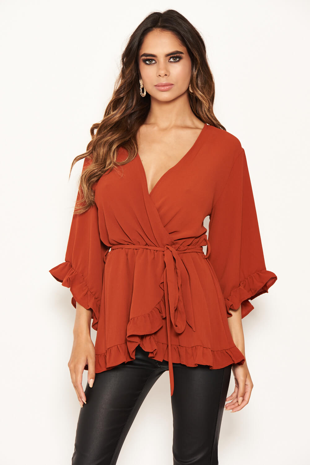 Kikodress - Rust Wrap Frill Top