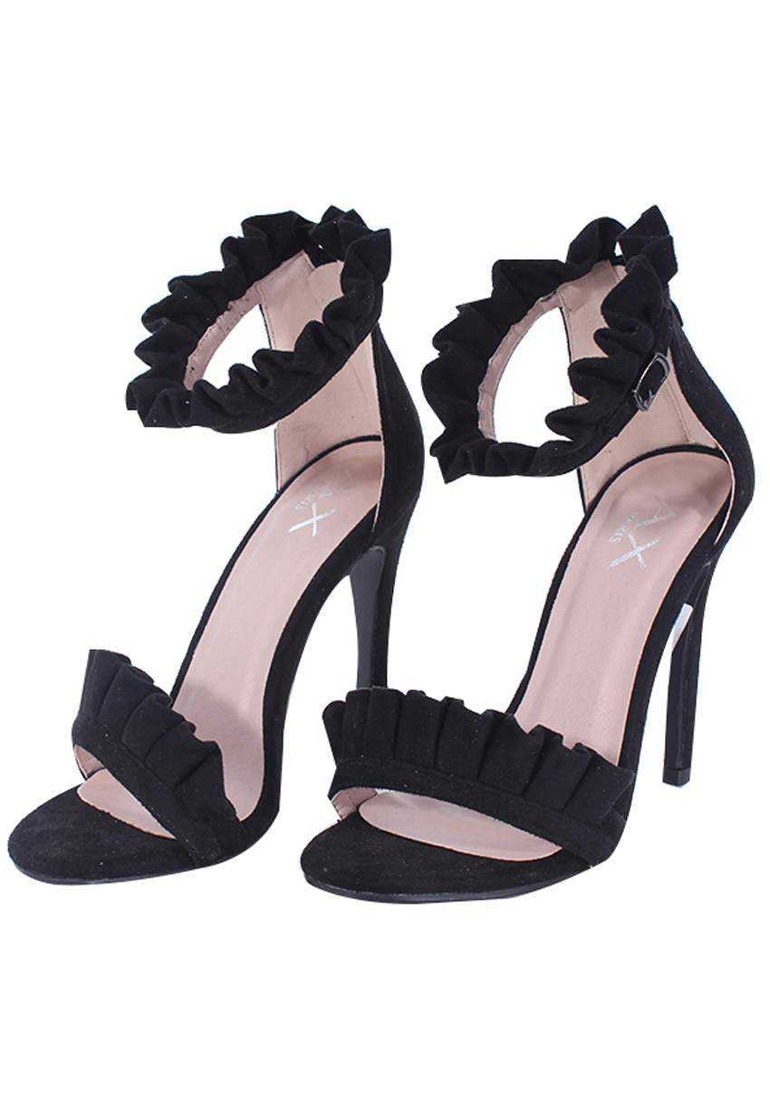 Kikodress - Black Ruffle Detail Stilletto Heels