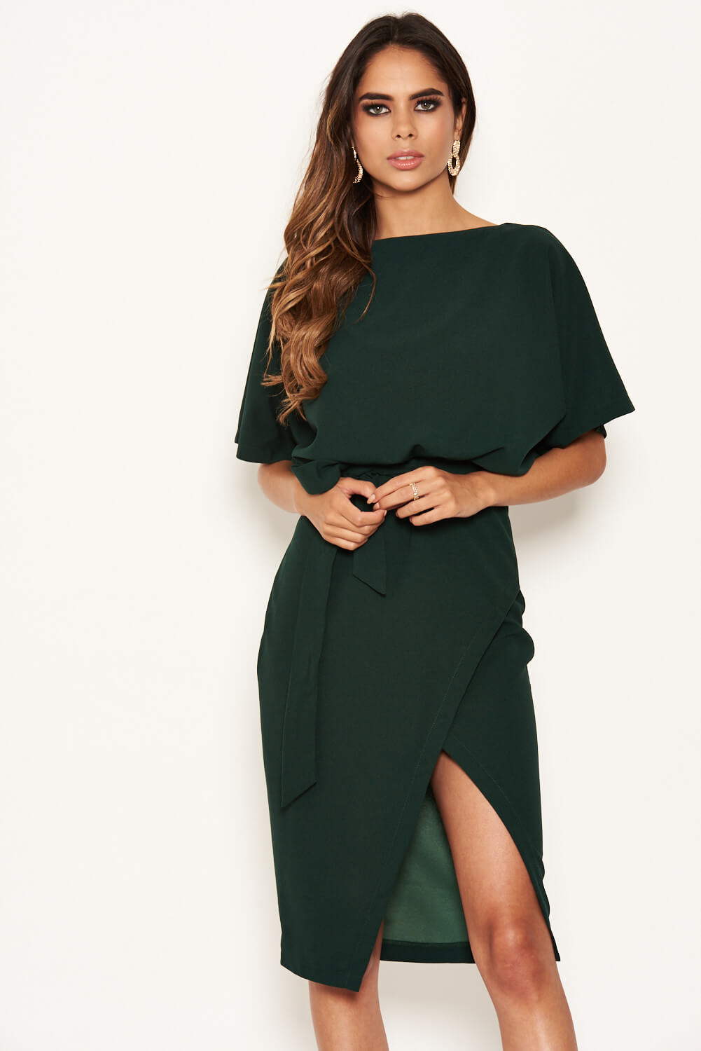 Kikodress - Teal Tie Waist Midi Dress