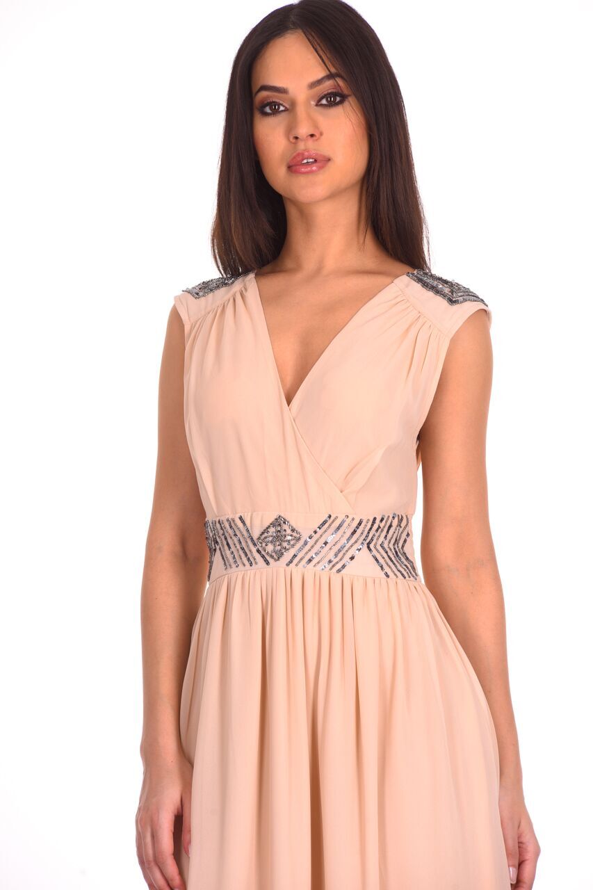 Kikodress - Champagne Embellished Maxi Dress