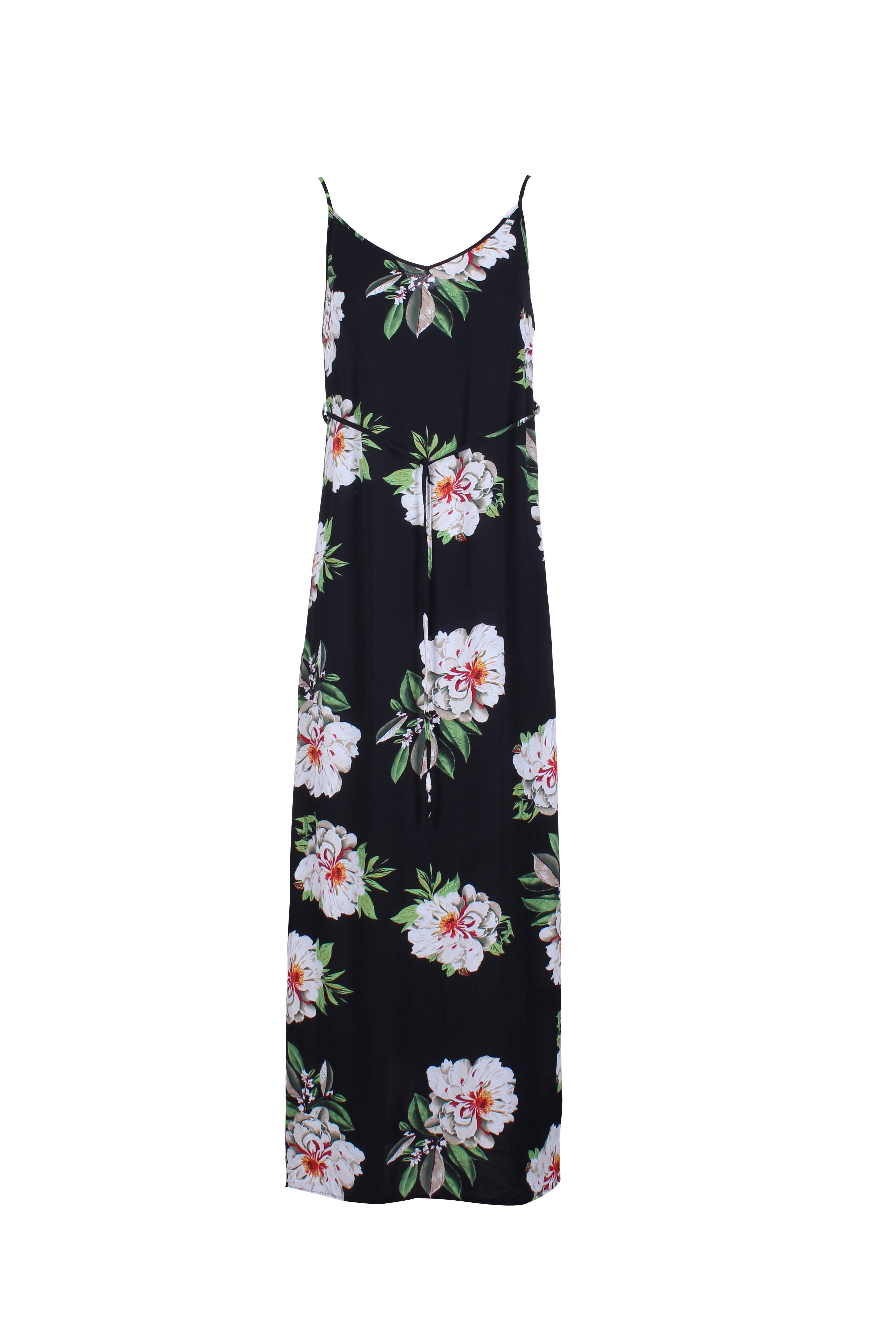 Kikodress - Black Floral Print Split Maxi Dress