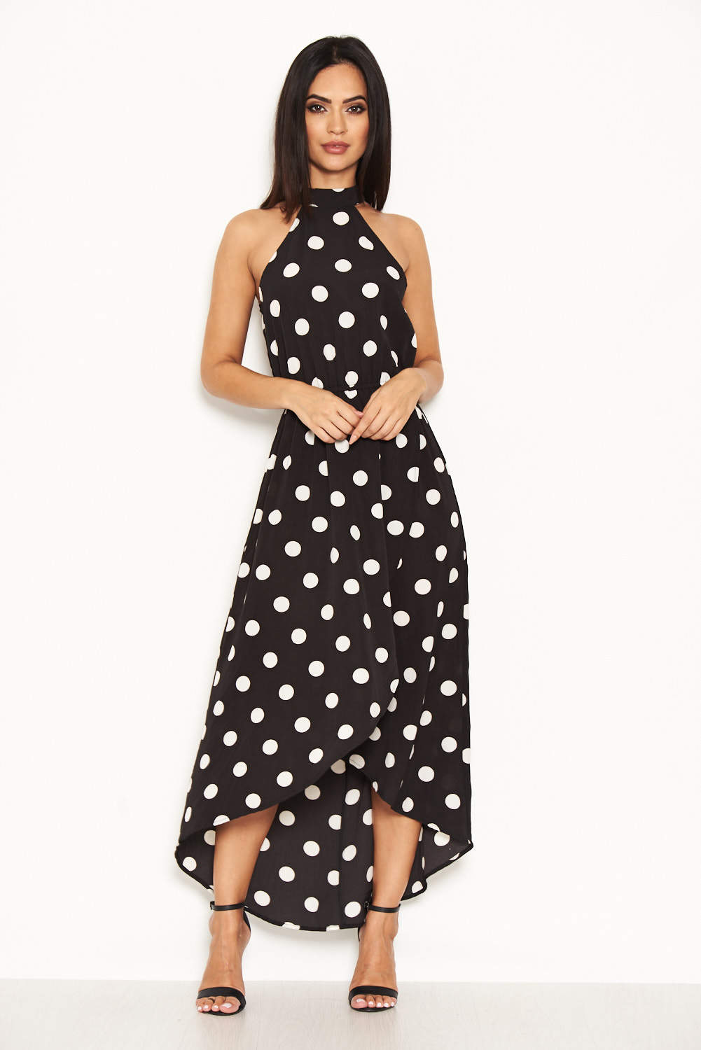 Kikodress - Black Polka Dot High Neck Wrap Dress