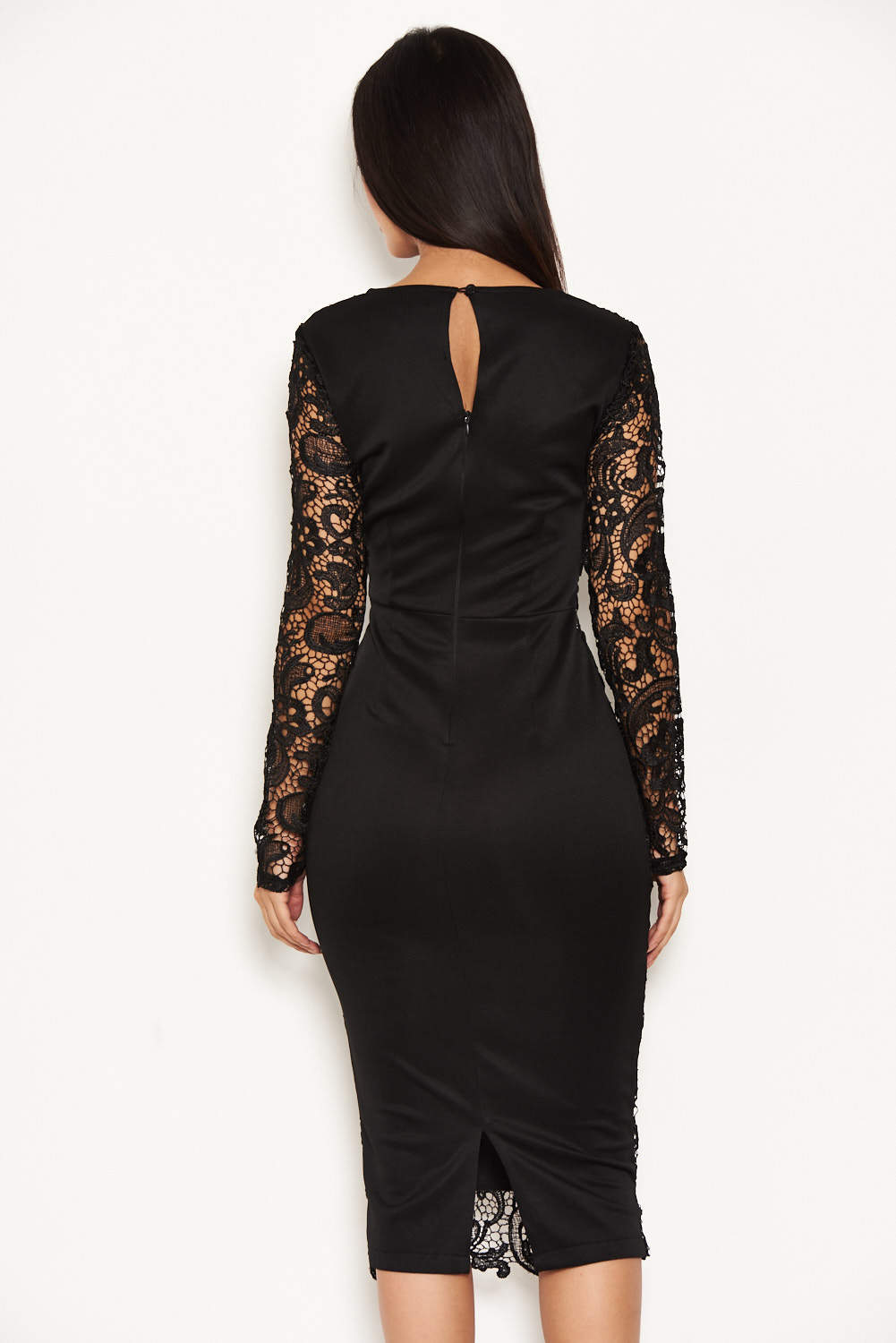 Kikodress - Black Lace Front Midi Dress