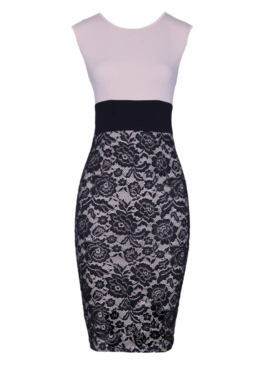 Kikodress - Nude and Black 2 in 1 Midi Dress