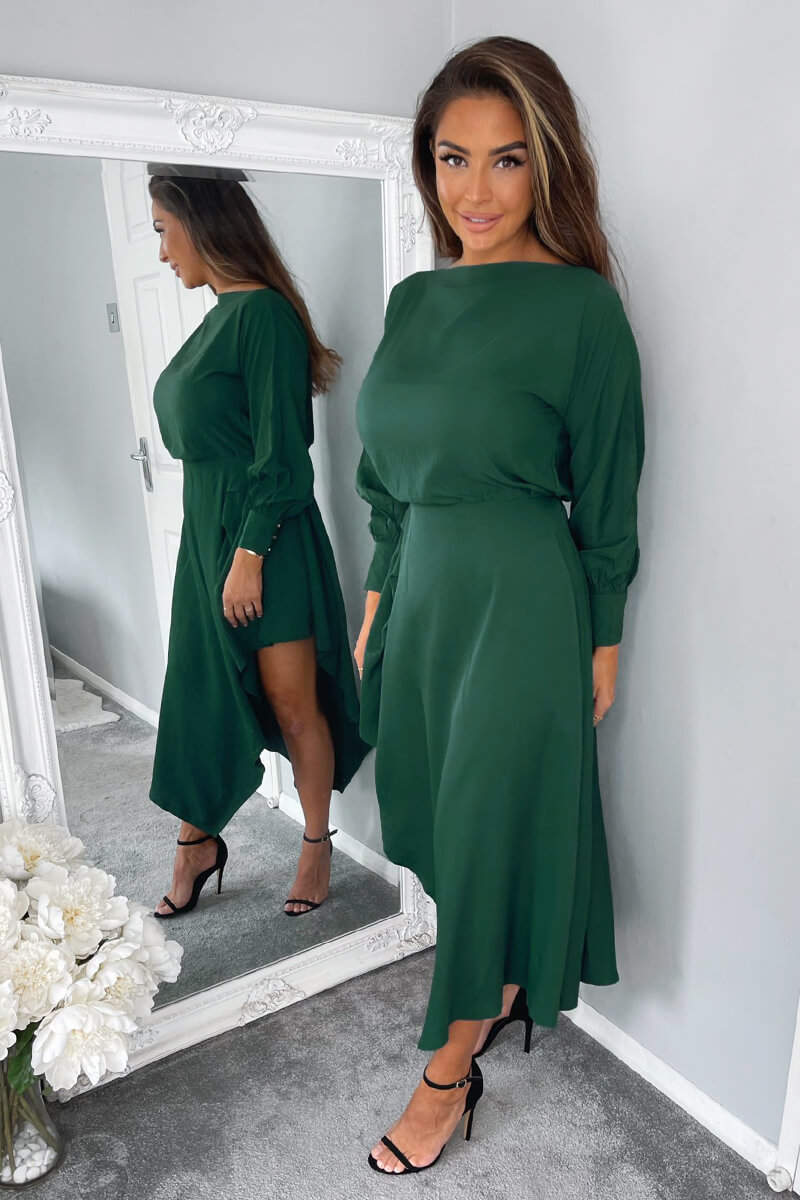 Kikodress - Teal High Low Skirt Midi Dress