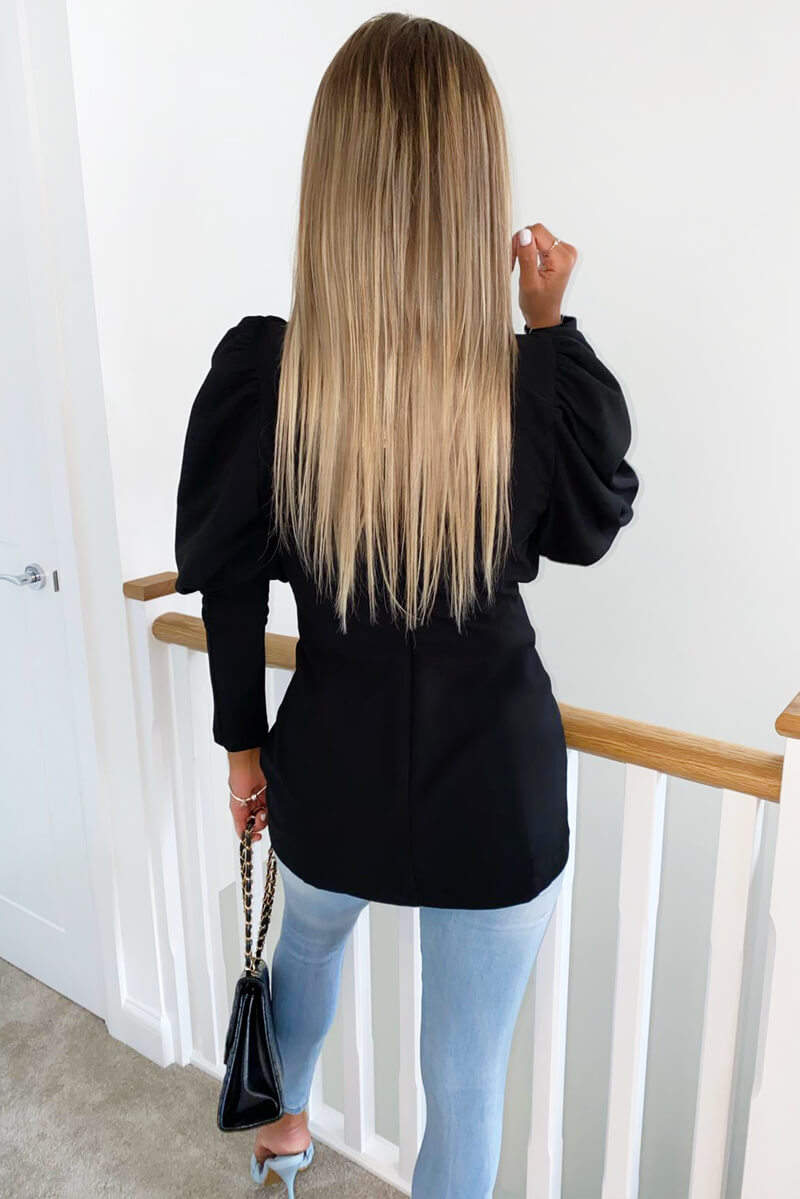 Kikodress - Black Puff Sleeve Blazer