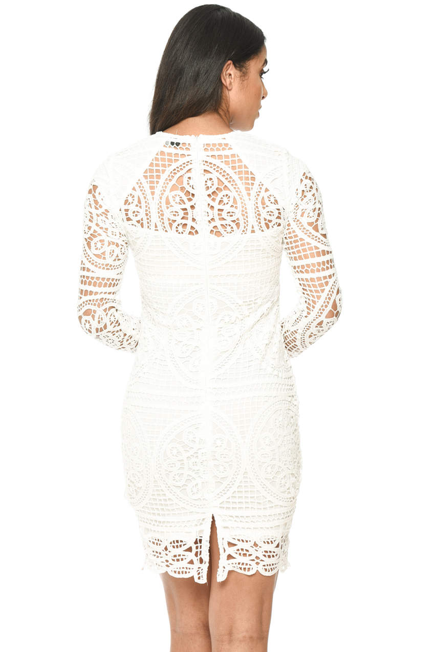 Kikodress - Cream Long Sleeved Crochet Bodycon