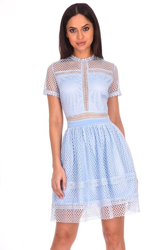Kikodress - Light Blue Crochet Short Sleeved Dress