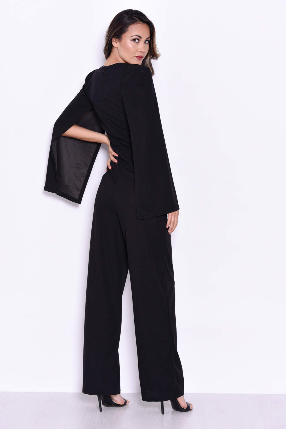 Kikodress - Black Plunge Wide Leg Jumpsuit
