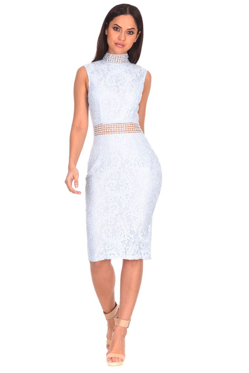 Kikodress - Ice Blue Lace Midi Dress