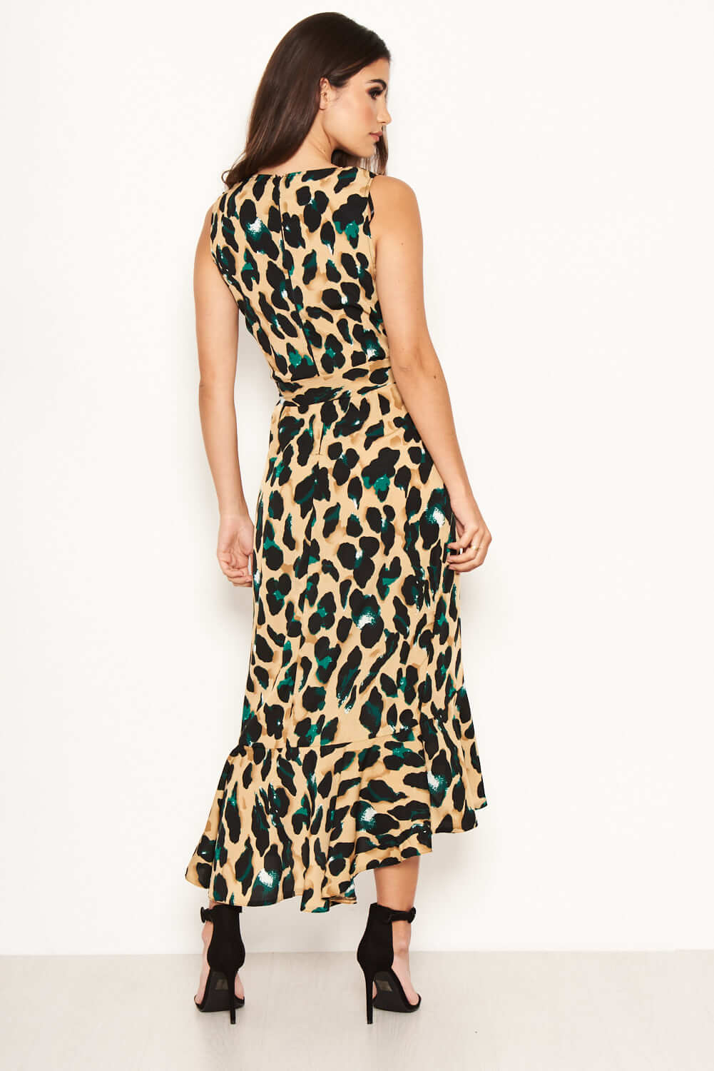 Kikodress - Leopard Print Wrap Frill Maxi Dress