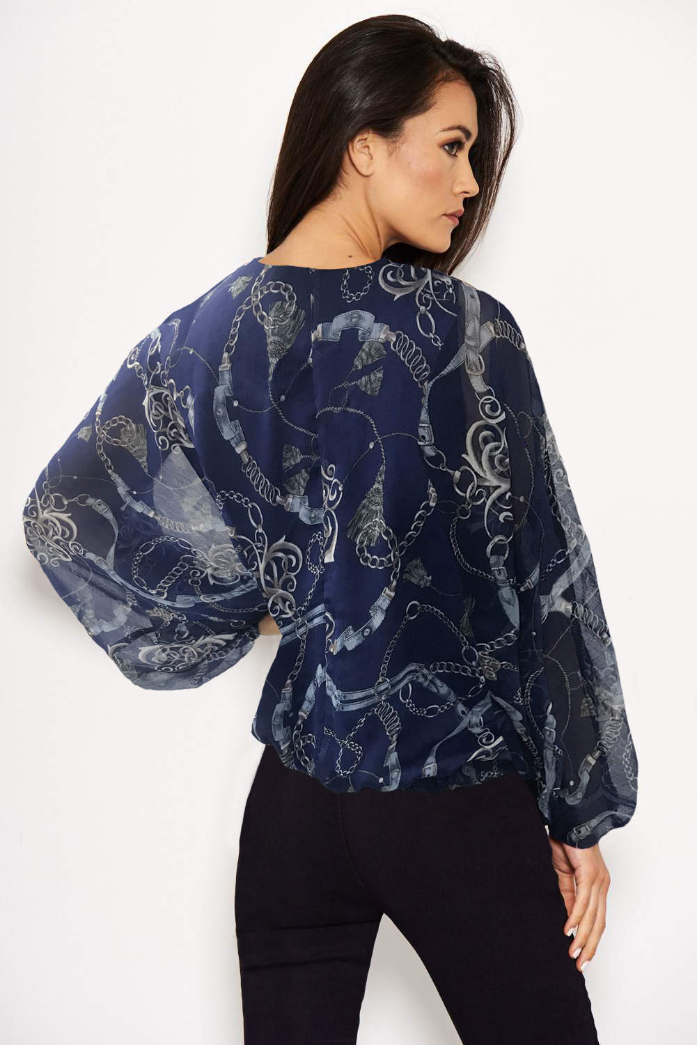 Kikodress - Navy Chain Print Wrap Top