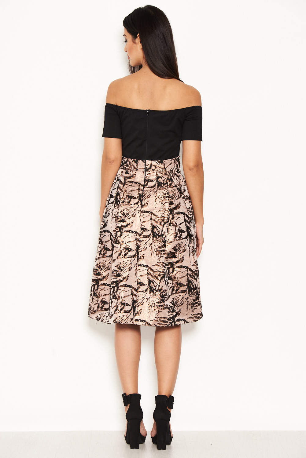 Kikodress - Black Printed 2 in 1 Skater Dress