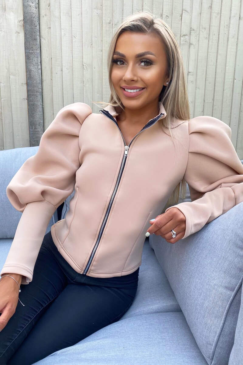 Kikodress - Stone Scuba Puff Sleeve Jacket