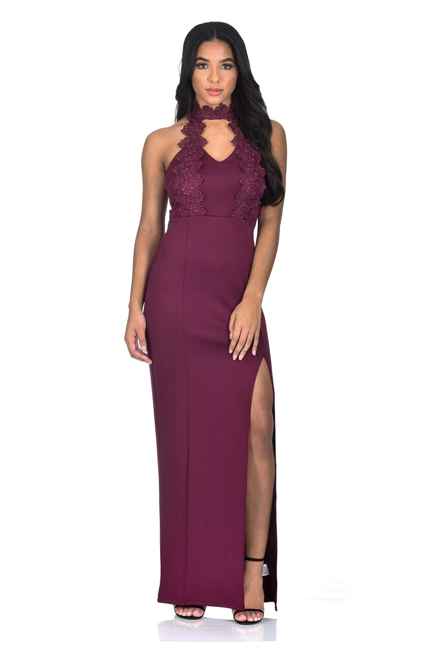 Kikodress - Plum Lace Maxi Dress
