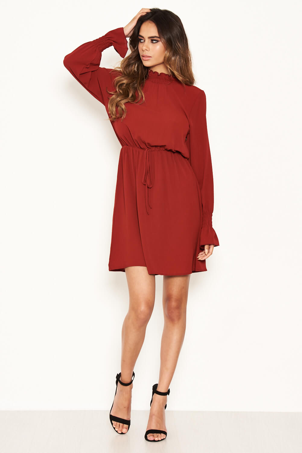 Kikodress - Brick High Neck Skater Dress