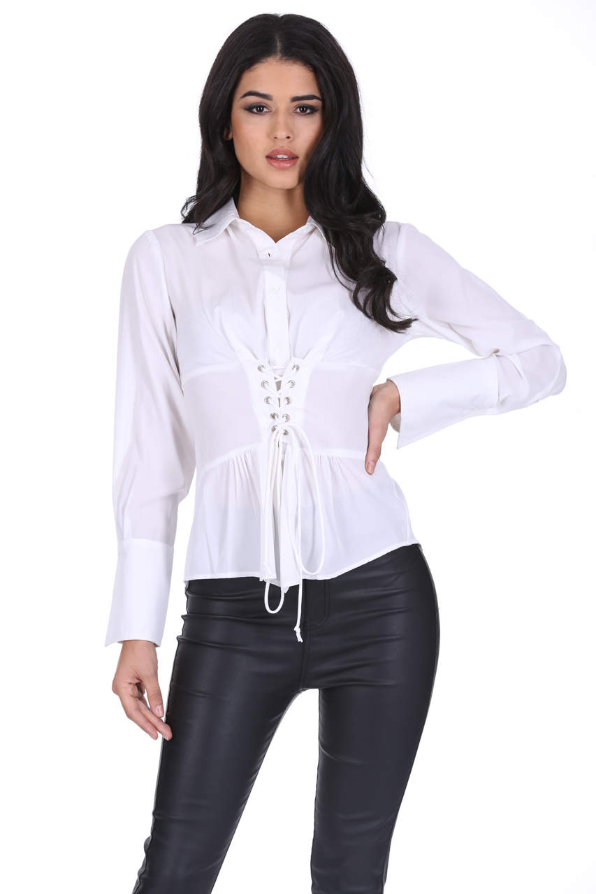 Kikodress - White Corset Tie Shirt
