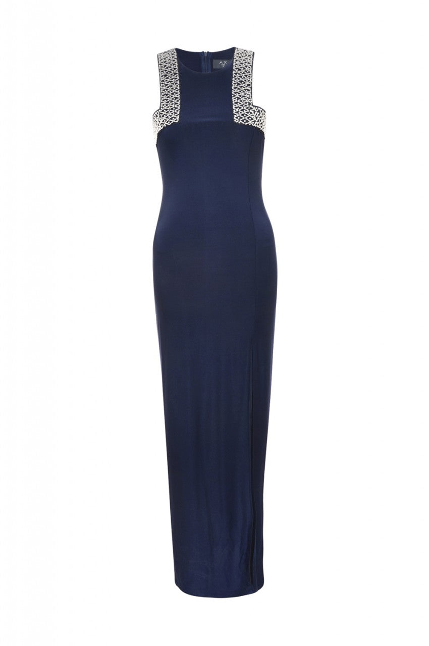 Kikodress - Navy Embellished  Slinky Maxi Dress