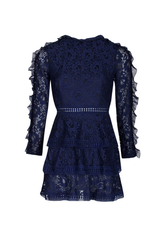 Kikodress - Navy Lace Tiered Mini Dress