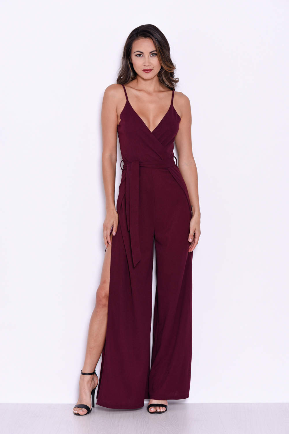 Kikodress - Plum Wide Leg Thigh Split Jumpsuit