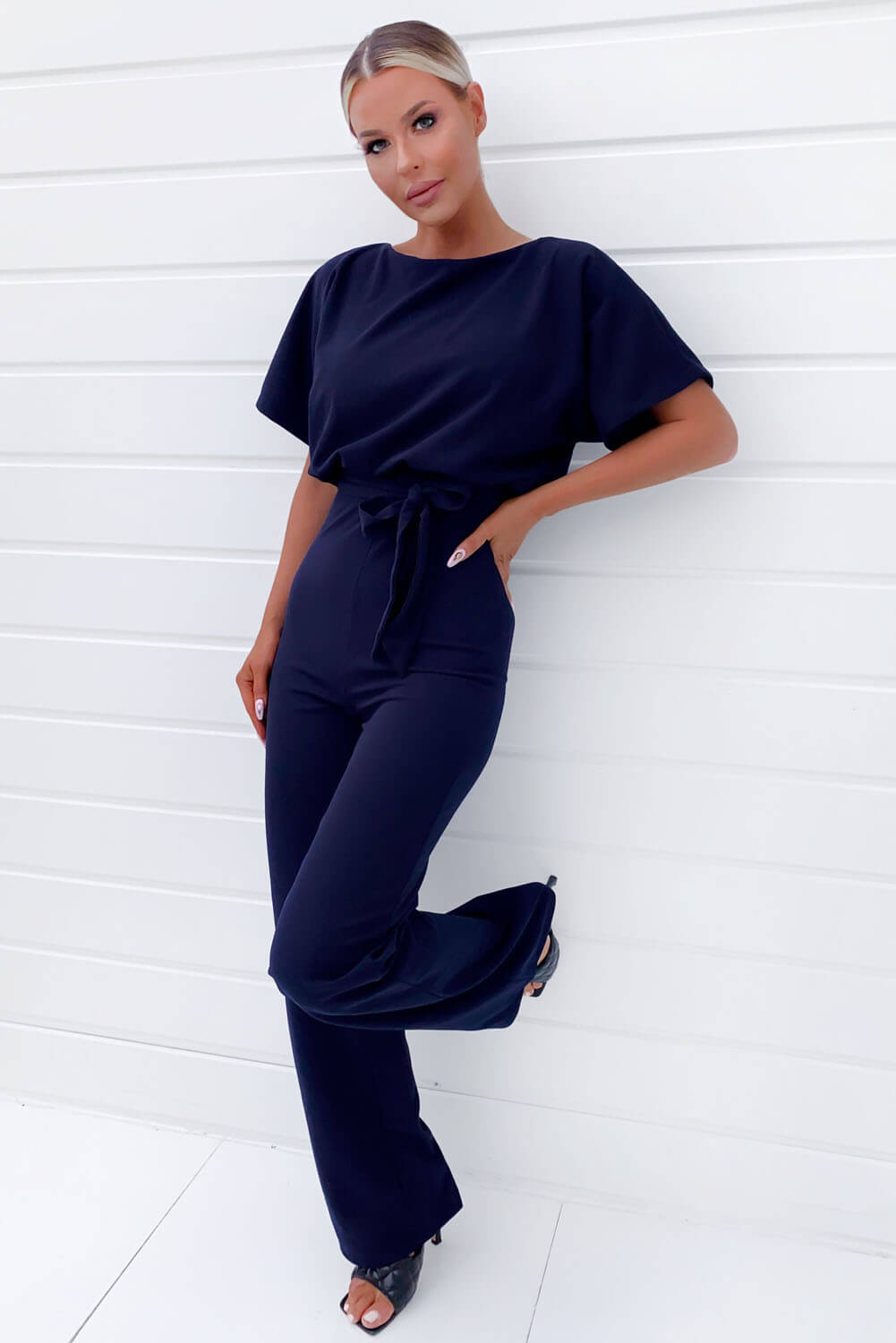 Kikodress - Navy Tie Waist Jumpsuit