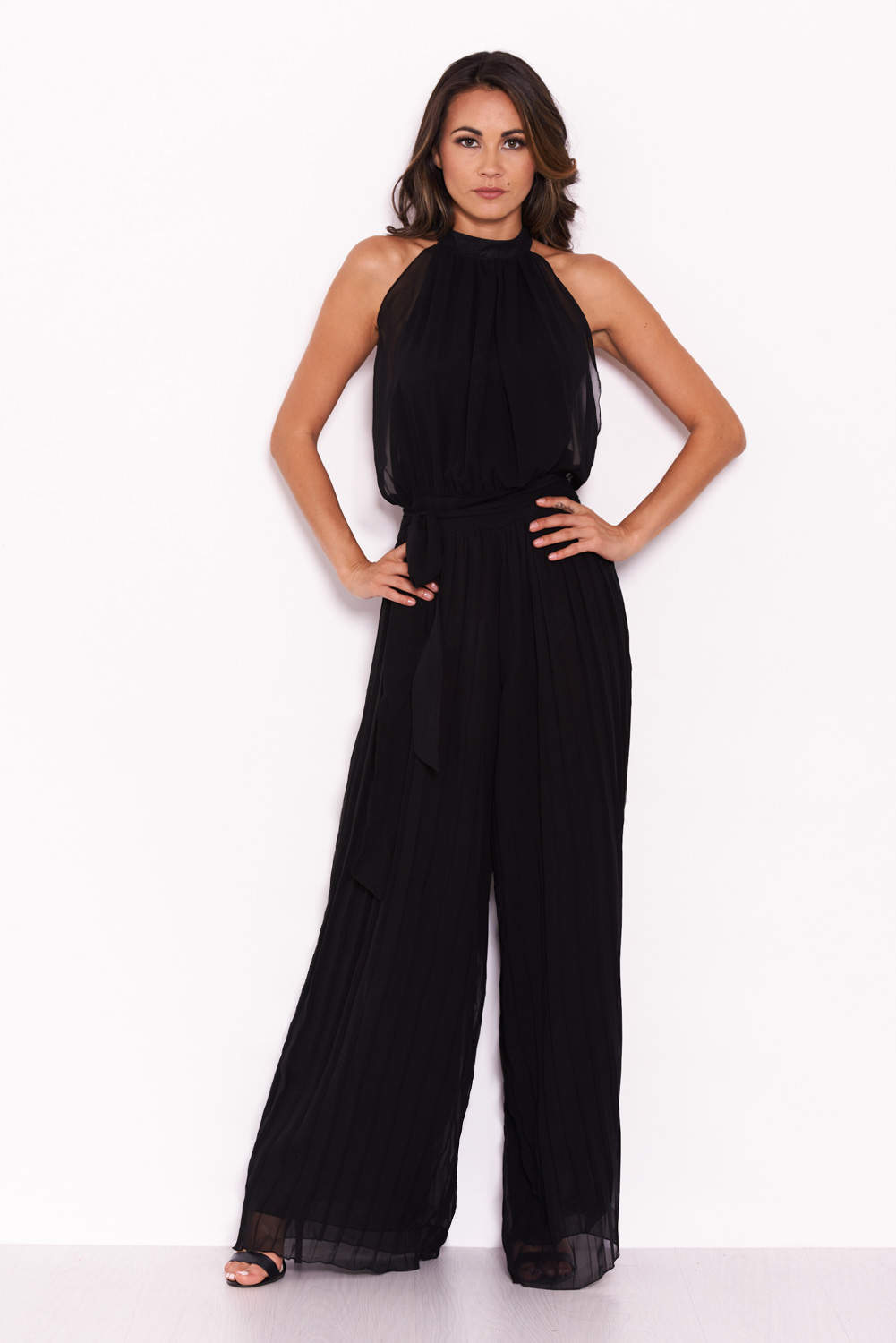 Kikodress - Black Pleated Choker Neck Jumpsuit