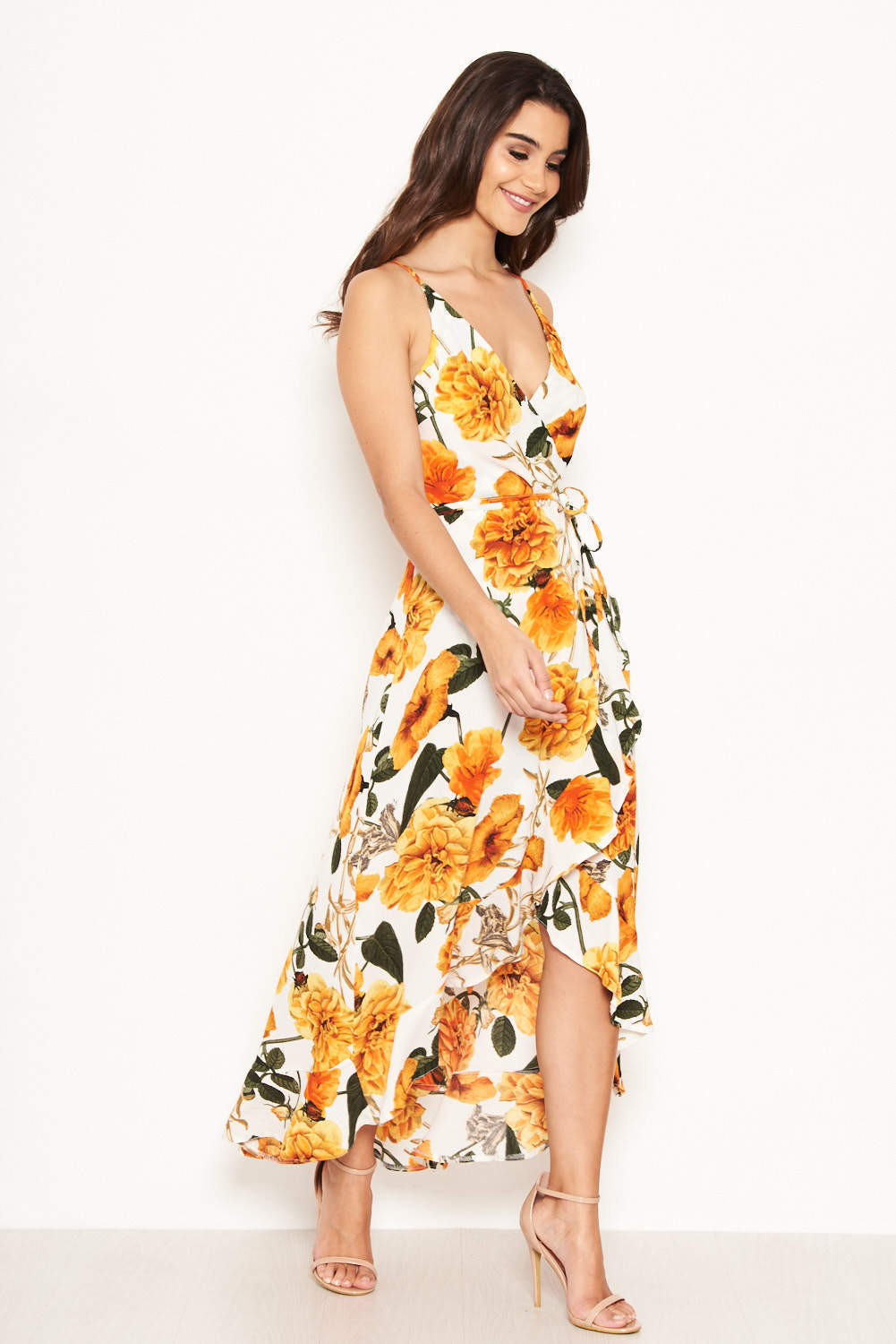 Kikodress - Orange Floral Strappy Maxi Dress